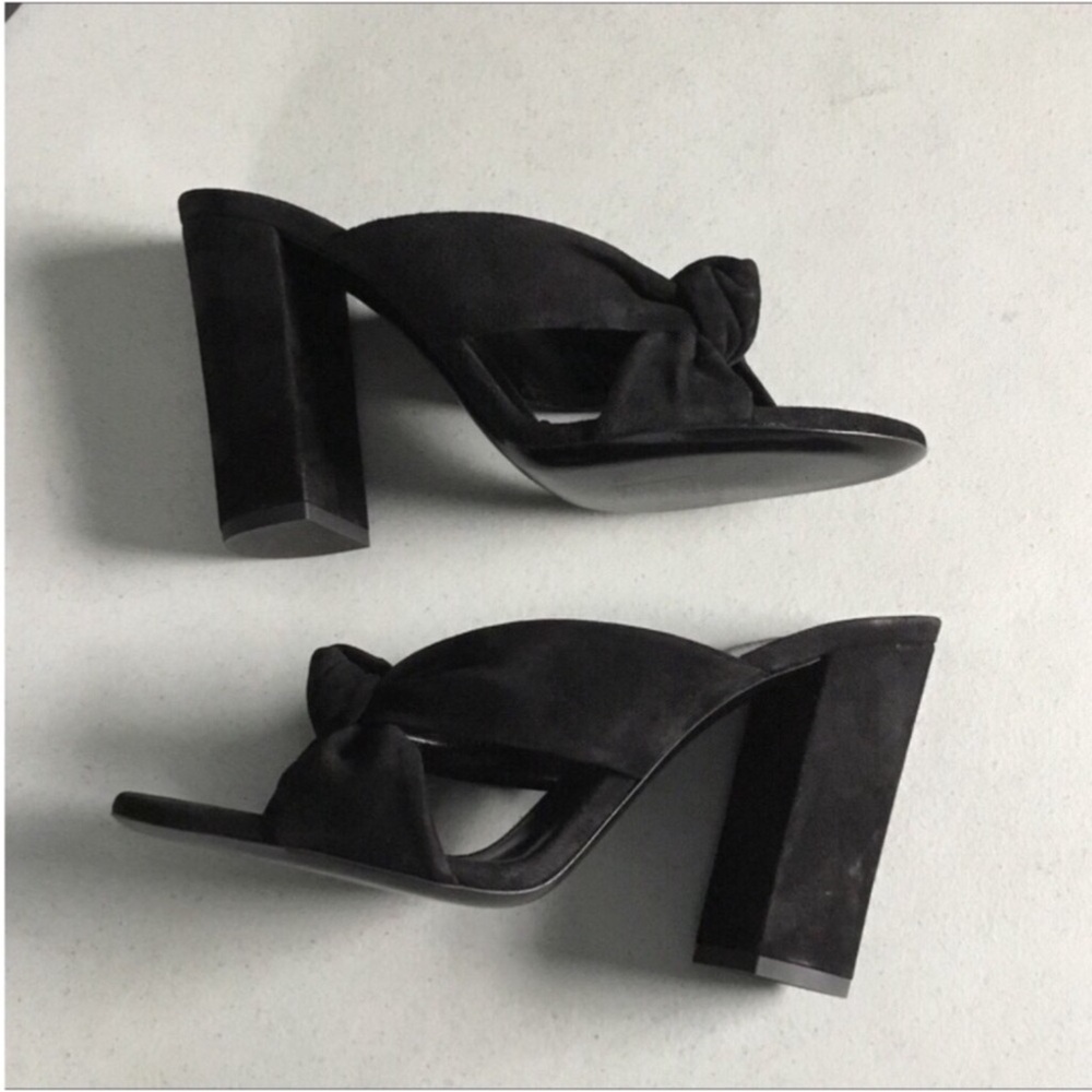 SAINT LAURENT AUTHENTIC LÓBULO 100 mm SUEDE MULE SANDALS NERO EURO SIZE 38.5B - Picture 6 of 16